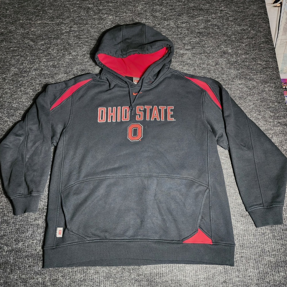 Vintage Nike Ohio State Buckeyes Center Swoosh Hoodie Black Red Mens XL (H11)